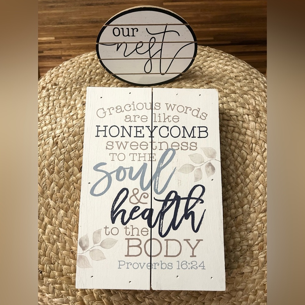 Farmhouse Decor Bundle — Scripture Sign + "Our Nest" Round Sign - Picture 2 of 3